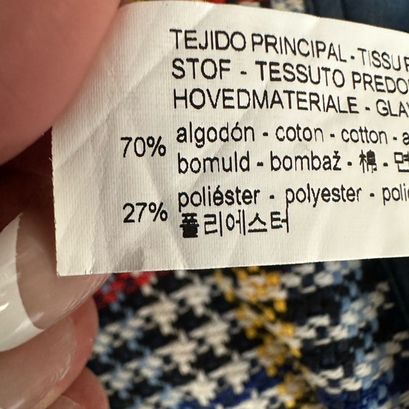 Zara Blue Multi Tweed Plaid Mini Skirt Pockets Snap Front Denim Colorful… - Picture 14 of 16